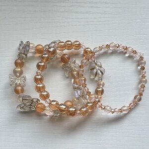 Hand Beaded Artisan Crystal Bracelet Stack Butterfly and Flower